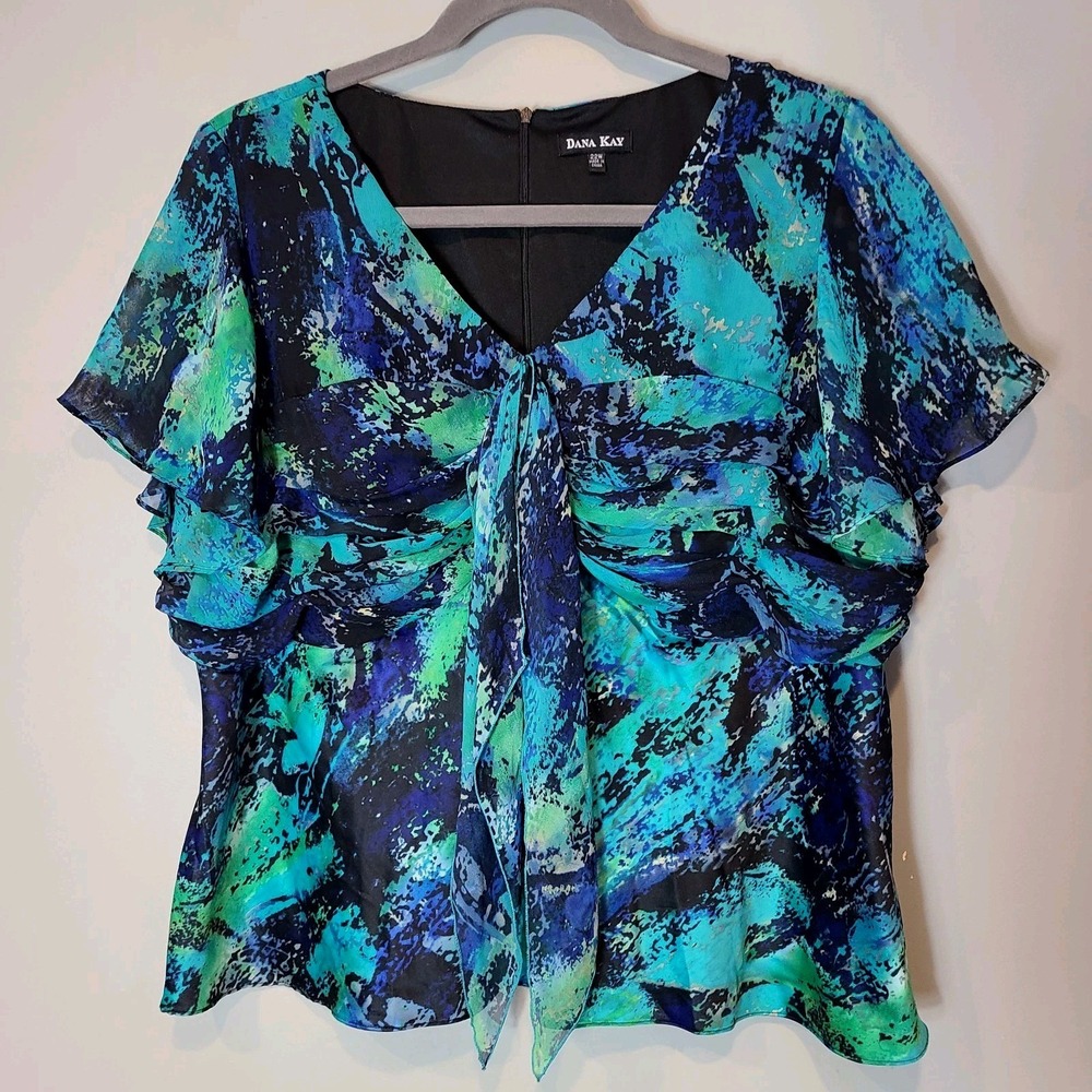 Vtg Babydoll Top Size 22W Y2K‎ 90s Drapey Ruffle Grunge Festival Satin Colorful